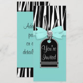 Turquoise Zebrapatroon Feest Uitnodiging Sjabloon (Voorkant / Achterkant)