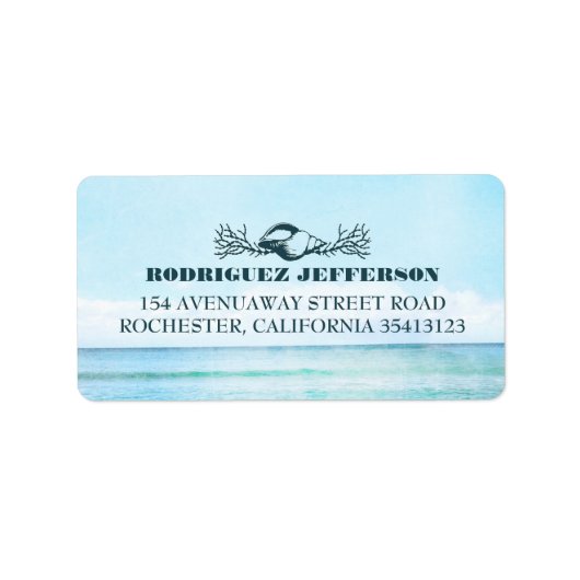 Turquoise Zee Beach Bruiloft Etiket (Voorkant)