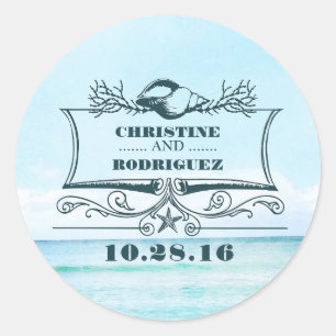 Turquoise Zee Beach Bruiloft Ronde Sticker