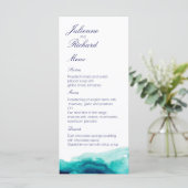Turquoise Zee Blauwgroen Waterverf Bruiloft Menu (Staand voorkant)