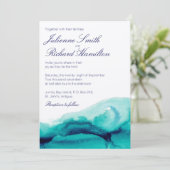 Turquoise Zee Blauwgroen Waterverf bruiloft uitnod Kaart (Staand voorkant)