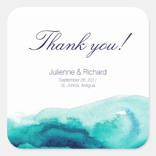 Turquoise Zee bruiloft dank u gunst Stickers (Voorkant)