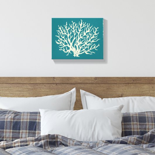 Turquoise Zee Coral Wall Art Canvas Afdruk (Insitu (Slaapkamer))