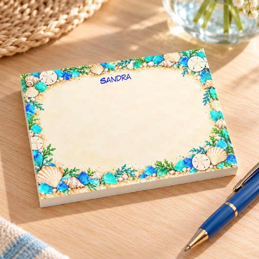 Turquoise Zee Glas & Schelpen Strandrand Post-it® Notes