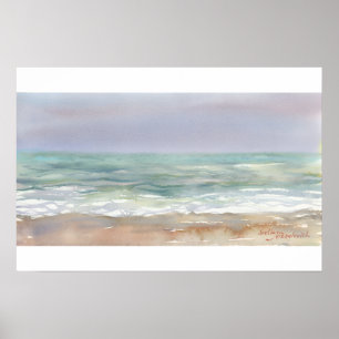 Turquoise Zee Golven Waterverf Panorama Poster