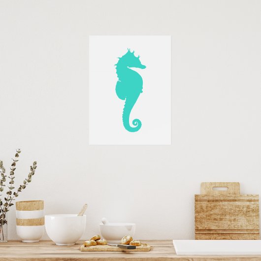 Turquoise Zee Horse on White Poster (Keuken)