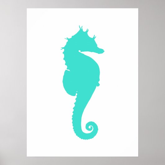 Turquoise Zee Horse on White Poster (Voorkant)