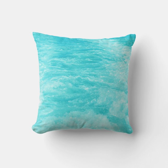 Turquoise Zee Water met Splashes Kussen (Voorkant)