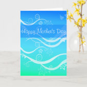 Turquoise Zee White Swirls Moederdag Card Kaart (Gele Bloem)