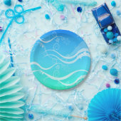 Turquoise Zee White Swirls Paper Borden Papieren Bordje (Feest)