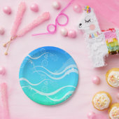 Turquoise Zee White Swirls Paper Borden Papieren Bordje (Feest)