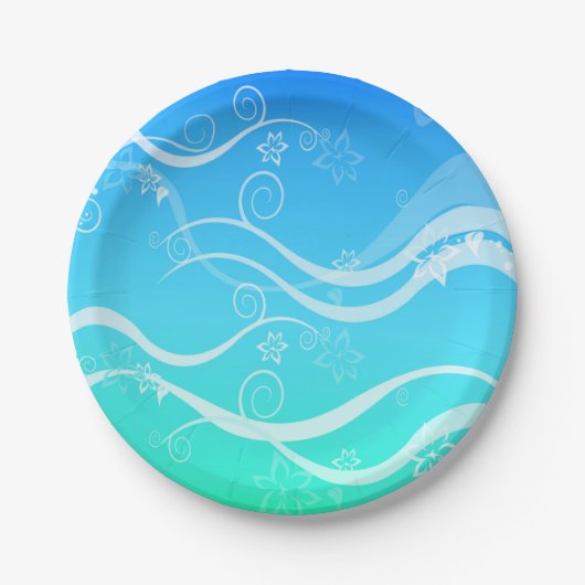 Turquoise Zee White Swirls Paper Borden Papieren Bordje (Voorkant)
