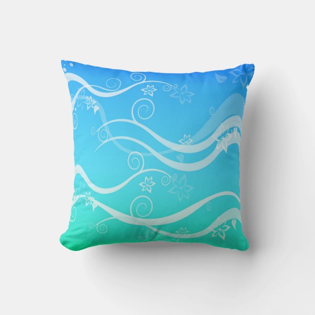 Turquoise Zee White Swirls Pillow Kussen (Voorkant)