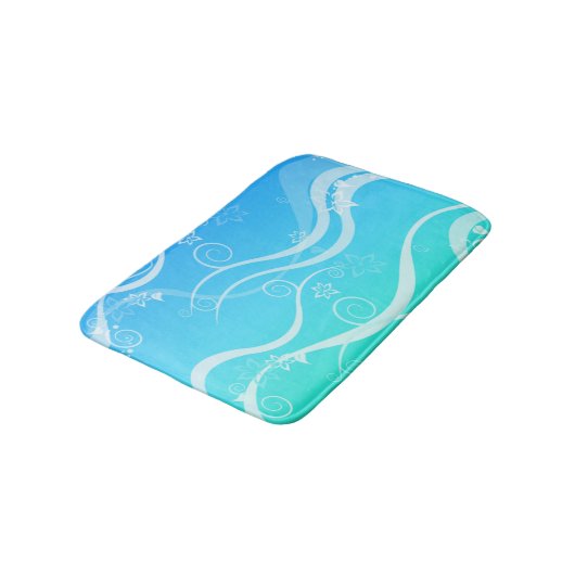 Turquoise Zee White Swirls Small Bath Mat (Gekanteld)