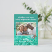 Turquoise Zeeen Holiday New Years Foto Briefkaart (Staand voorkant)