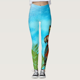 Turquoise Zeeën Papegaai en Vlinder Kunstcanvas Leggings