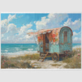 Turquoise Zeekleurige Zigeunerwagen Decoupage Tissuepapier (Voorkant)