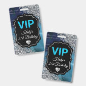 Turquoise Zeemeermin Letters Zilver Glitter Verjaa Badge (Voor- en achterkant)
