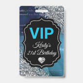 Turquoise Zeemeermin Letters Zilver Glitter Verjaa Badge (Achterkant)