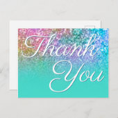 Turquoise Zeemeermin Ombre Bokeh Glitter Bedankt Briefkaart (Voorkant / Achterkant)