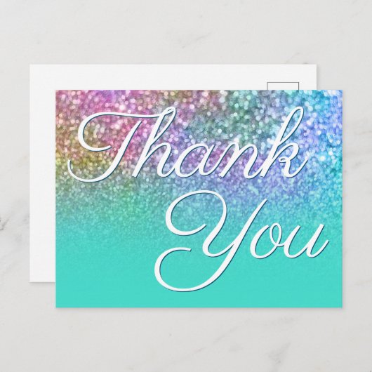 Turquoise Zeemeermin Ombre Bokeh Glitter Bedankt Briefkaart (Voorkant / Achterkant)