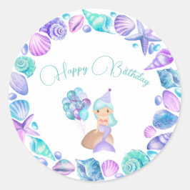Turquoise Zeemeermin Onder het Zee Happy Birthday Ronde Sticker