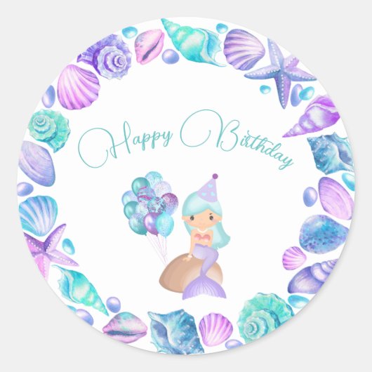 Turquoise Zeemeermin Onder het Zee Happy Birthday Ronde Sticker (Voorkant)