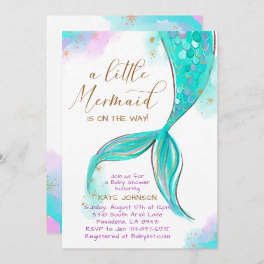 Turquoise zeemeermin onder het Zee Ocean Baby show Kaart (Voorkant / Achterkant)