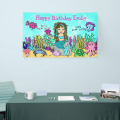 Turquoise Zeemeermin Onder het Zee Verjaardagsbann Spandoek (Beurs)