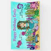 Turquoise Zeemeermin Onder het Zee Verjaardagsbann Spandoek (Verticaal)