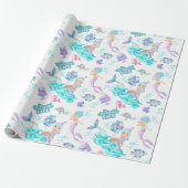 Turquoise zeemeermin onder het Zee Whimsical Ocean Cadeaupapier (Uitgerold)