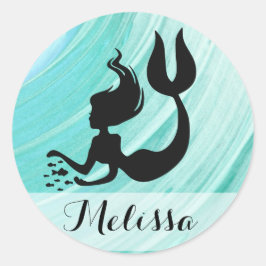 Turquoise Zeemeermin Silhouet Naam Stickers