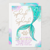 Turquoise zeemeermin splish splash meisje verjaard kaart (Voorkant / Achterkant)