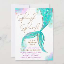 Turquoise zeemeermin splish splash meisje verjaard kaart
