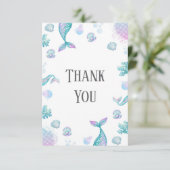 Turquoise Zeemeermin Thema Verjaardagsfeestje Bedankkaart (Staand voorkant)