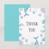 Turquoise Zeemeermin Thema Verjaardagsfeestje Bedankkaart (Voorkant / Achterkant)