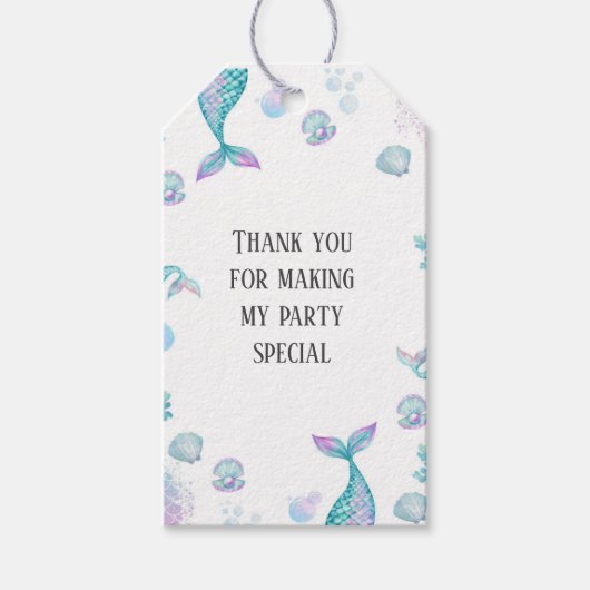 Turquoise zeemeermin thema verjaardagsfeestje cadeaulabel (Voorkant)