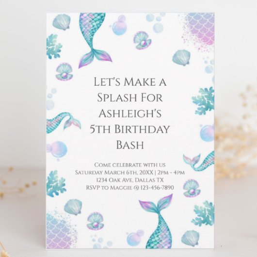 Turquoise zeemeermin thema verjaardagsfeestje kaart