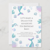 Turquoise zeemeermin thema verjaardagsfeestje kaart (Voorkant)