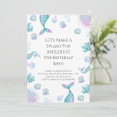 Turquoise zeemeermin thema verjaardagsfeestje kaart (Staand voorkant)