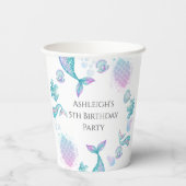 Turquoise zeemeermin thema verjaardagsfeestje papieren bekers (Achterkant)