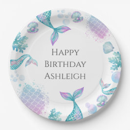 Turquoise zeemeermin thema verjaardagsfeestje papieren bordje