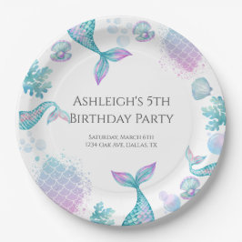 Turquoise zeemeermin thema verjaardagsfeestje papieren bordje