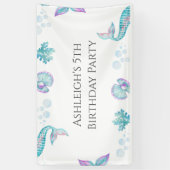 Turquoise zeemeermin thema verjaardagsfeestje spandoek (Verticaal)