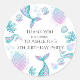 Turquoise zeemeermin thema verjaardagsfeestje Stic Ronde Sticker