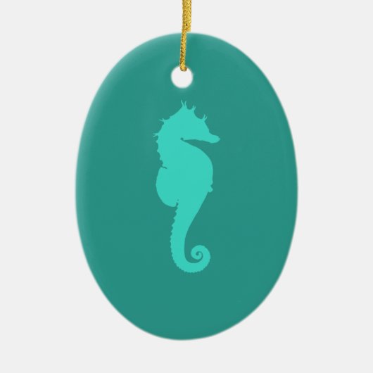 Turquoise Zeepaard Keramisch Ornament (Voorkant)