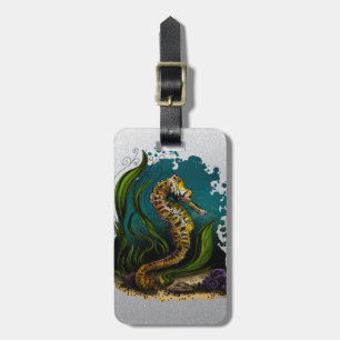 Turquoise Zeepaard Oceaan Glitterend Zilver Bagagelabel