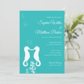 Turquoise zeepaardbruiloft uitnodiging (Staand voorkant)