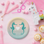 Turquoise zeepaardje Blue Peach Beach Huwelijkslie Papieren Bordje (Feest)