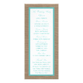 Turquoise zeepaardje Burlap Beach Wedding Programm Reclamekaart (Achterkant)